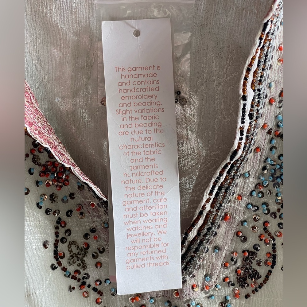 NWT Monique Leshman 100% Silk Southwestern Transparent Embellished Tunic - Picture 7 of 16